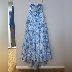 Blue Floral Strapless Dress layered size 14